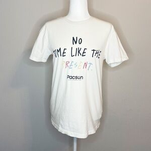 Pacsun T Shirt White No Time Like The Present Size Small Short Sleeve